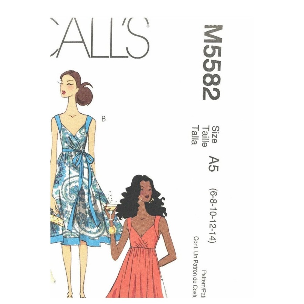 McCalls 5582 Sleeveless Dress Belt Empire Waist Flared Size 6 14 Uncut Pattern - Picture 2 of 3